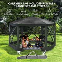 Outsunny 12' x 12' Hexagon Automatic Pop Up Screen Tents, Camping Shelter w/ Mesh Sidewalls and Carry Bag Black(m-6)