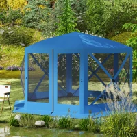 Outsunny 12' x 12' Hexagon Automatic Pop Up Screen Tents, Camping Shelter w/ Mesh Sidewalls and Carry Bag Blue(m-10)