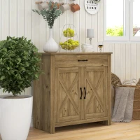HOMCOM Farmhouse Sideboard Buffet Cabinet, Storage Cabinet with Barn Doors, Nature Wood(m-8)