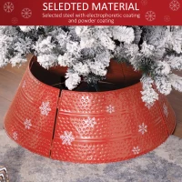 HOMCOM Christmas Tree Collar, 26" Metal Tree Ring Skirt, Home Xmas Decoration with Snowflake Engraving, Red(m-5)