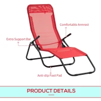 Outsunny Foldable Patio Lounge Chair, Outdoor Beach Lounger with Breathable Mesh Fabric, Zero Gravity Chair with Reclining, Footrests, and Armrests, for Garden, Pool, Red(m-7)