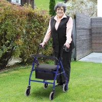HOMCOM Folding Aluminum Rollator Walker with Adjustable Handle Height, Cushioned Flip Up Seat and Convenient Storage Bag, Rolling Wheels with 2 Barker, Blue(m-8)