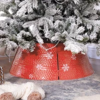 HOMCOM Christmas Tree Collar, 26" Metal Tree Ring Skirt, Home Xmas Decoration with Snowflake Engraving, Red(m-7)