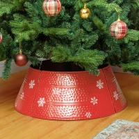 HOMCOM Christmas Tree Collar, 26" Metal Tree Ring Skirt, Home Xmas Decoration with Snowflake Engraving, Red(m-1)