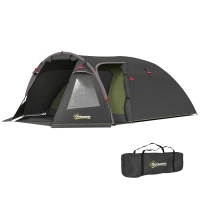 Outsunny 2-4 Man Camping Tent, 3000mm Waterproof Tunnel Tent with 2 Rooms, Sewn-in Groundsheet, 3 Doors and Hook(m-11)