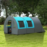 Outsunny 5-6 Person Camping Tent with Living Room and Bedroom, 3000mm Waterproof Tunnel Large Family Tent, Grey and Blue(m-9)