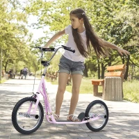 HOMCOM Youth Scooter Teen Kick Scooter Kids Children Stunt Scooter Bike Bicycle Ride On 16" Inflatable Wheels Pink(m-8)
