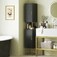 kleankin Tall Bathroom Storage Cabinet, Modern Narrow Bathroom Cabinet with Diamond Chevron Pattern and Adjustable Shelf, Black(m-8)