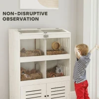 PawHut Large Hamster Cage for Multiple Small Pets, Rat Cage with Storage Cabinet, Clear Transparent Panels, Cream White(m-5)