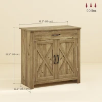 HOMCOM Farmhouse Sideboard Buffet Cabinet, Storage Cabinet with Barn Doors, Nature Wood(m-3)