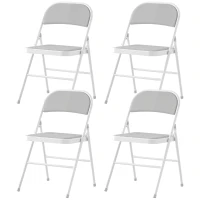 HOMCOM Set of 4 Metal Foldable Chairs, Corduroy Padded Folding Chairs with Cushion Seat and Open Back for Indoor, White(m-11)