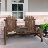 Outsunny Wood Adirondack Patio Chair Bench with Center Coffee Table, for Lounging and Relaxing Outdoors Carbonized(m-8)