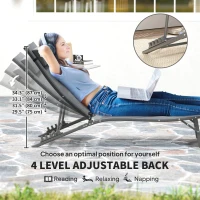 Outsunny Folding Outdoor Chaise Lounge Chair Set of 2 with Adjustable Backrest, Headrest, Mesh Seat for Beach, Poolside, Grey(m-4)