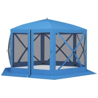 Outsunny 12' x 12' Hexagon Automatic Pop Up Screen Tents, Camping Shelter w/ Mesh Sidewalls and Carry Bag Blue(m-2)