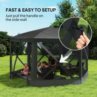 Outsunny 12' x 12' Hexagon Automatic Pop Up Screen Tents, Camping Shelter w/ Mesh Sidewalls and Carry Bag Black(m-4)