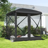 Outsunny Pop-Up Tent, Foldable Screen Tent with Carry Bag, Zippered Door and Ground Stakes, Fits 3-4 People, Black(m-8)