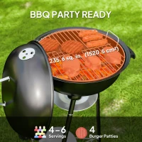 Outsunny 17" Kettle Charcoal BBQ Grill with BBQ Accessories, Barbecue Grill with Shelf, Ash Catcher, Wheels, Handles for Outdoor Cooking, Patio Backyard Party, Black(m-4)