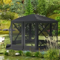 Outsunny 12' x 12' Hexagon Automatic Pop Up Screen Tents, Camping Shelter w/ Mesh Sidewalls and Carry Bag Black(m-9)