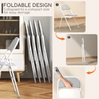 HOMCOM Set of 4 Metal Foldable Chairs, Corduroy Padded Folding Chairs with Cushion Seat and Open Back for Indoor, White(m-6)