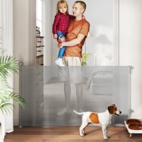 PawHut Retractable Dog Gate Extends Up to 55" Wide, 34" Tall, for Stairs, Doorways, Hallways, Indoor and Outdoor, Grey(m-1)
