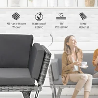 Outsunny Convertible Wicker Loveseat Grey Patio Chaise Lounge(m-5)