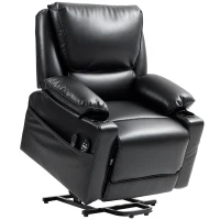 HOMCOM Power Lift Chair for Elderly, Faux Leather Recliner Sofa with Vibration Massage and Heat, Remote, Side Pockets, Black(m-12)