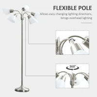 HOMCOM Arc Tree Floor Lamp with 5 Adjustable Rotating Lights, Modern Standing Gooseneck Reading Light for Living Room Bedroom Office, Satin Nickel(m-5)