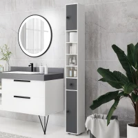 kleankin 71" Small Bathroom Storage Cabinet, Narrow Toilet Paper Cabinet with Open Shelves, 2 Cabinets, Adjustable Shelves, Gray(m-2)
