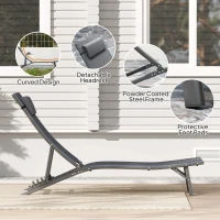 Outsunny Folding Outdoor Chaise Lounge Chair Set of 2 with Adjustable Backrest, Headrest, Mesh Seat for Beach, Poolside, Grey(m-7)