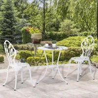 Outsunny 3 Pieces Patio Bistro Set, Outdoor Cast Aluminum Garden Table and Chairs with Umbrella Hole for Balcony, White(m-8)