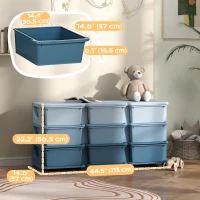 Qaba 3 Tier Kids Toy Organizer and Storage Bins with 9 Plastic Drawers, Blue(m-3)