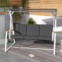 Outsunny 3-Seat Outdoor Porch Swing Outdoor Patio Swing with Adjustable Canopy, Removable Cushion for Garden, Poolside, Grey(m-8)