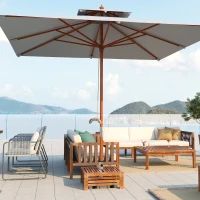 Outsunny 2-in-1 Outdoor Storage Box for Umbrella Base, Coffee End Table, Wooden Patio Umbrella Stand Table, Brown(m-8)