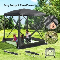 Outsunny Pop-Up Tent, Foldable Screen Tent with Carry Bag, Zippered Door and Ground Stakes, Fits 3-4 People, Black(m-4)