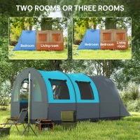 Outsunny 5-6 Person Camping Tent with Living Room and Bedroom, 3000mm Waterproof Tunnel Large Family Tent, Grey and Blue(m-4)