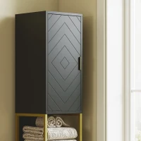 kleankin Tall Bathroom Storage Cabinet, Modern Narrow Bathroom Cabinet with Diamond Chevron Pattern and Adjustable Shelf, Black(m-10)