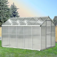 Outsunny 6' x 10' x 6.4' Walk-in Garden Greenhouse Polycarbonate Panels Plants Flower Growth Shed Cold Frame Outdoor Portable Warm House Aluminum Frame, Silver(m-8)