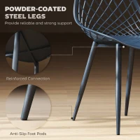 HOMCOM Modern Dining Chairs Set of 4, Plastic Kitchen Chairs with Hollow Backrest and Metal Legs for Living Dining Room, Blue(m-5)