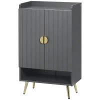HOMCOM Entryway Shoe Storage Cabinet, Narrow Shoe Cabinet with Adjustable Shelves and Open Shelf for 15 Pairs of Shoes, Grey(m-11)