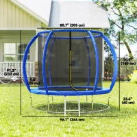 Soozier 8ft Trampoline Outdoor, ASTM Certified, with Circular Base, Enclosure Net, Ladder and Curved Poles(m-3)