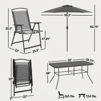 Outsunny 8 Piece Outdoor Dining Set, Patio Furniture Set with Umbrella, 6 Folding Chairs, Rectangle Table and Mesh Seat, Black(m-3)
