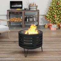 Outsunny Round Fire Pit with Fire Poker, Portable Wood Burning Firepit with Ash Tray and Hairpin Legs, Outdoor Fireplace, Black(m-10)