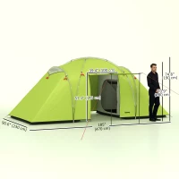 Outsunny 4-6 Person Camping Tent, 2000mm Waterproof Tunnel Tent with 2 Bedrooms, Living Area, Vestibule, Lamp Hook and 4 Doors(m-3)