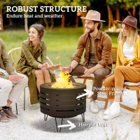 Outsunny Round Fire Pit with Fire Poker, Portable Wood Burning Firepit with Ash Tray and Hairpin Legs, Outdoor Fireplace, Black(m-5)