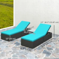 Outsunny 3pc Rattan Lounge Chair Set with Side Table Outdoor Patio Synthetic Rattan Wicker Sun Bed Set with Cushion(m-3)