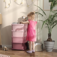 Qaba 4 Tier Kids Toy Organizer and Storage Bins with 4 Plastic Drawers, Pink