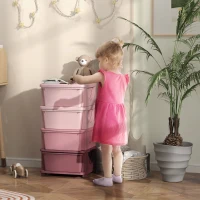 Qaba 4 Tier Kids Toy Organizer and Storage Bins with 4 Plastic Drawers, Pink(m-1)
