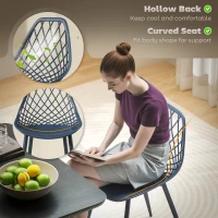 HOMCOM Modern Dining Chairs Set of 4, Plastic Kitchen Chairs with Hollow Backrest and Metal Legs for Living Dining Room, Blue(m-4)