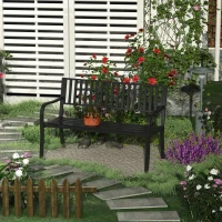 Outsunny 50" Outdoor Garden Bench, Patio Bench with Slatted Seat, Metal Porch Bench for Backyard, Poolside, Lawn, Black(m-10)