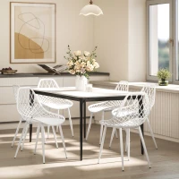 HOMCOM Modern Dining Chairs Set of 4, Plastic Kitchen Chairs with Hollow Backrest and Metal Legs for Living Dining Room, White(m-9)